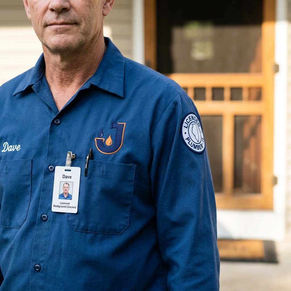 Licensed plumber showing ID badge in Lynnfield, MA