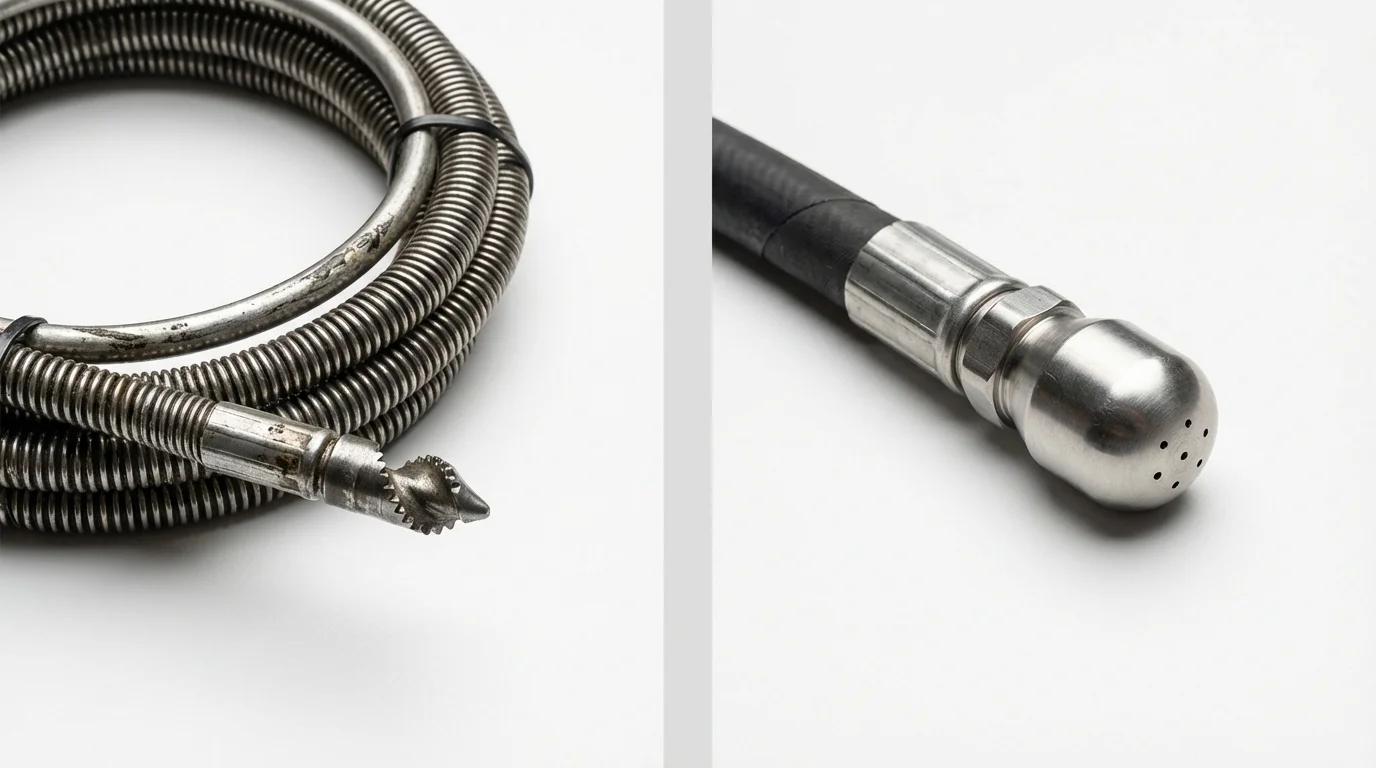 Drain snake cable and hydro jetting nozzle used for drain cleaning in Lynnfield, MA