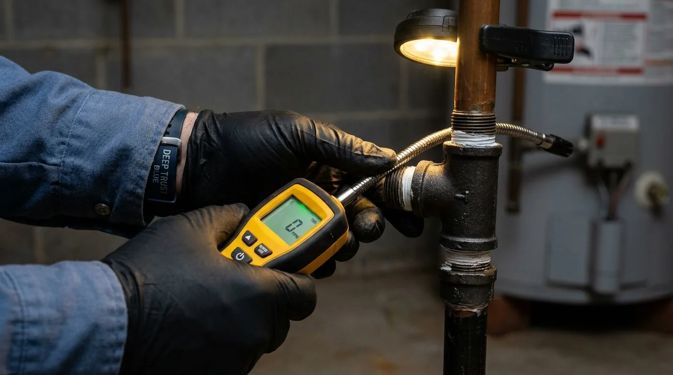 Gas leak detection with electronic sniffer by Johns Plumbing LLC in Lynnfield