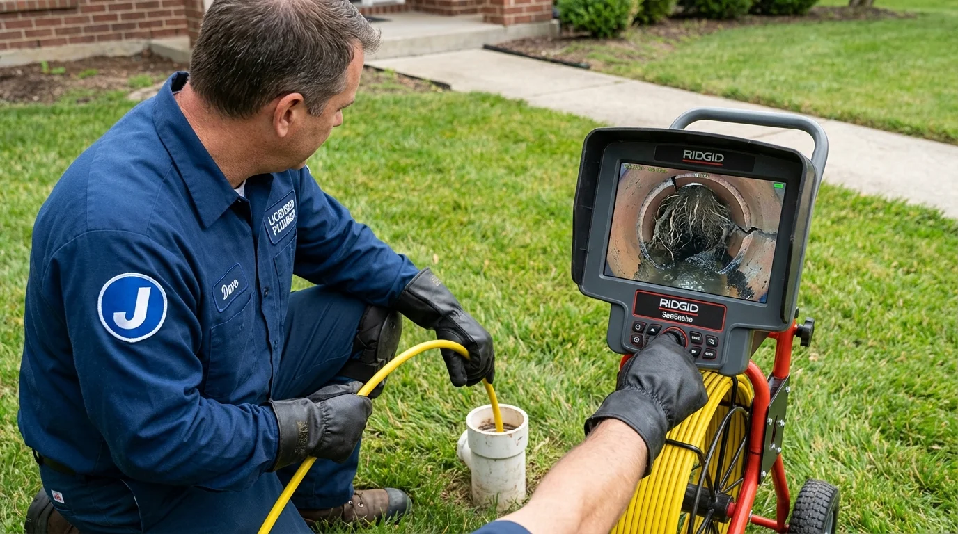 Sewer camera inspection being performed by Johns Plumbing LLC in Lynnfield